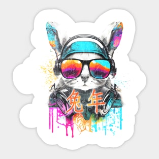 Celebrate Chinese New Year with a Colorful DJ Rabbit Portrait Sticker